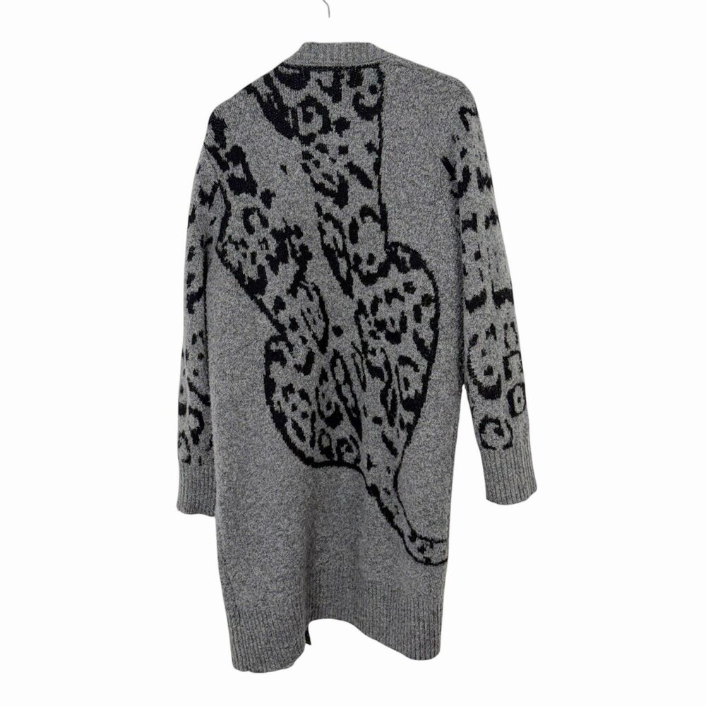 Anthropologie AVERIE LEOPARD XS Grey Black Open Cardigan Sweater Large - Picture 8 of 12